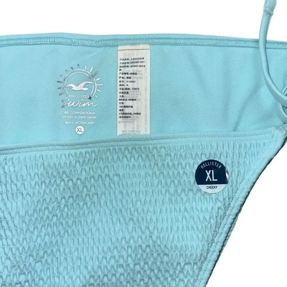 Hollister Swim sz XL tie light blue ruffle cheeky swimsuit NWOT